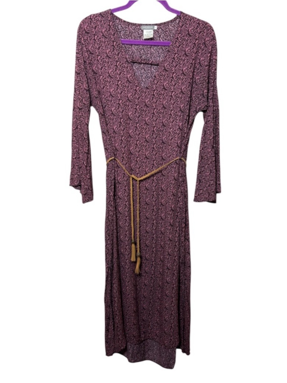 Earthbound bohemian flare sleeve dress with braided belt